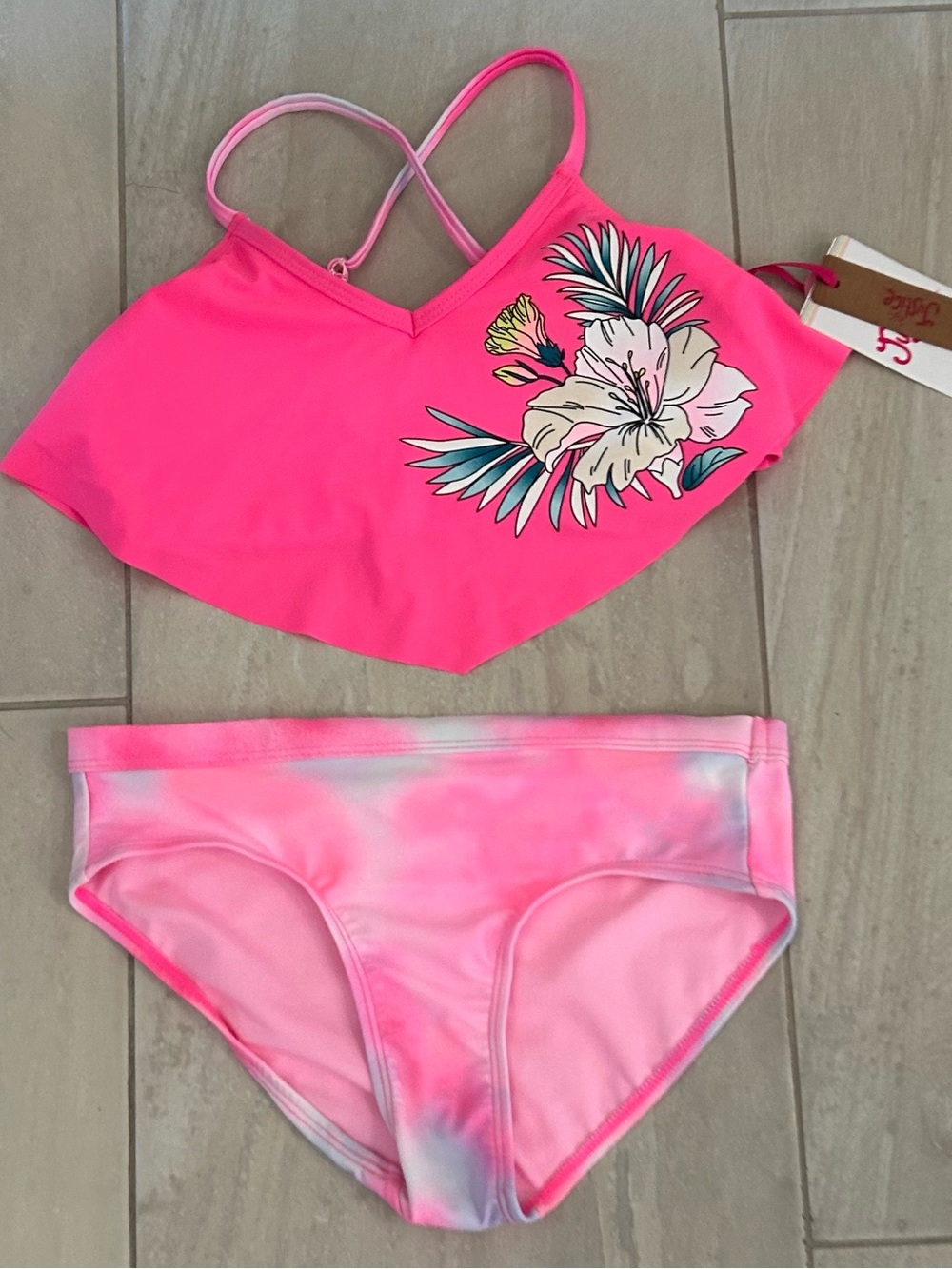 NEW Kids Justice Pink Floral Two-Piece Swim Set Girls Size 12/14